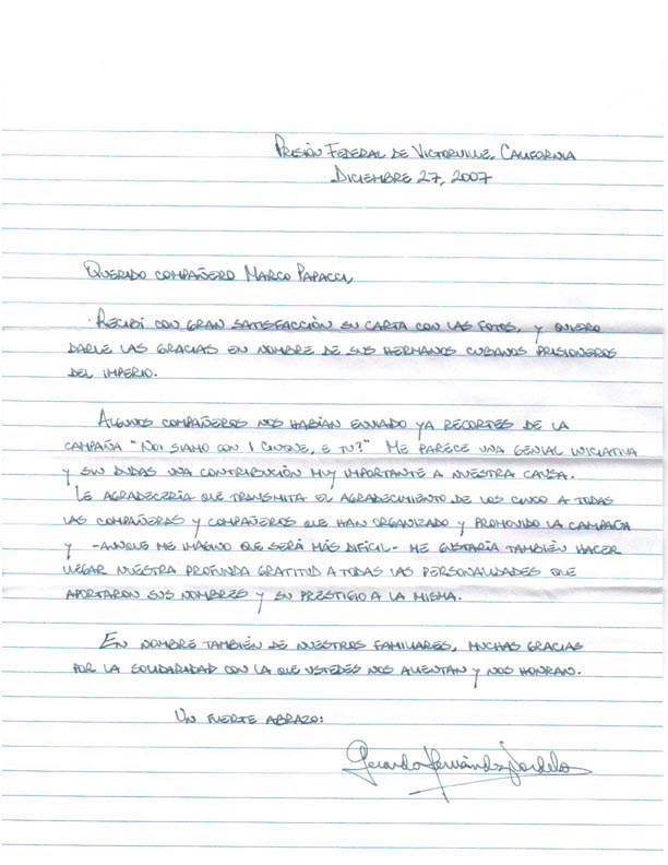 Lettera di Gerardo Hern�ndez Nordelo a Marco Papacci