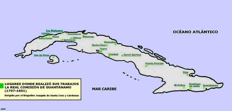 Mapa de lugares visitados por la Real Comisin de Guantnamo